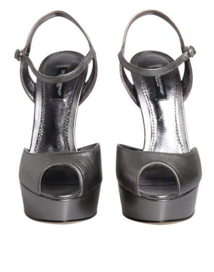 Dolce &amp; Gabbana Dolce &amp; Gabbana Silver Leather Platform Heels Sandals Shoes/EU38/US8/Silver