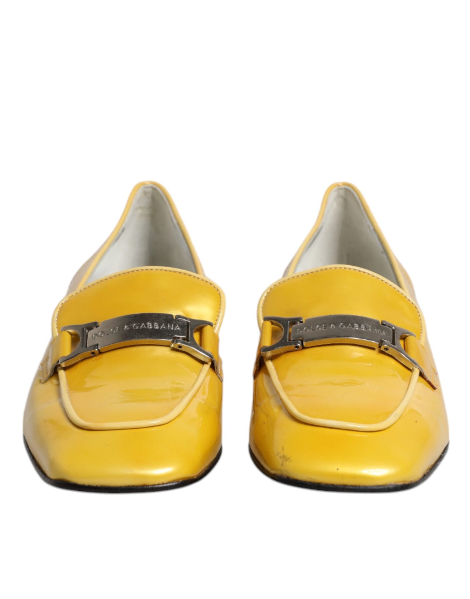 Dolce &amp; Gabbana Dolce &amp; Gabbana Yellow Leather Logo Plaque Slip On Mocassin Shoes/EU39/US9/Yellow