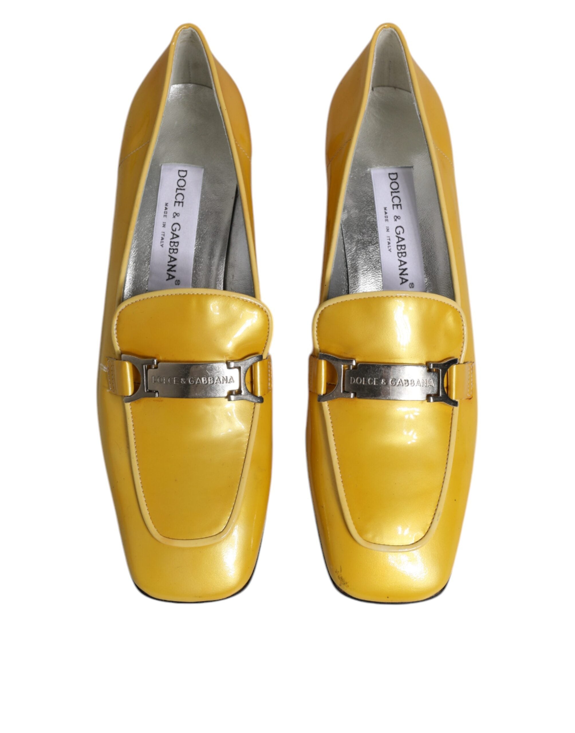 Dolce &amp; Gabbana Dolce &amp; Gabbana Yellow Leather Logo Plaque Slip On Mocassin Shoes/EU39/US9/Yellow