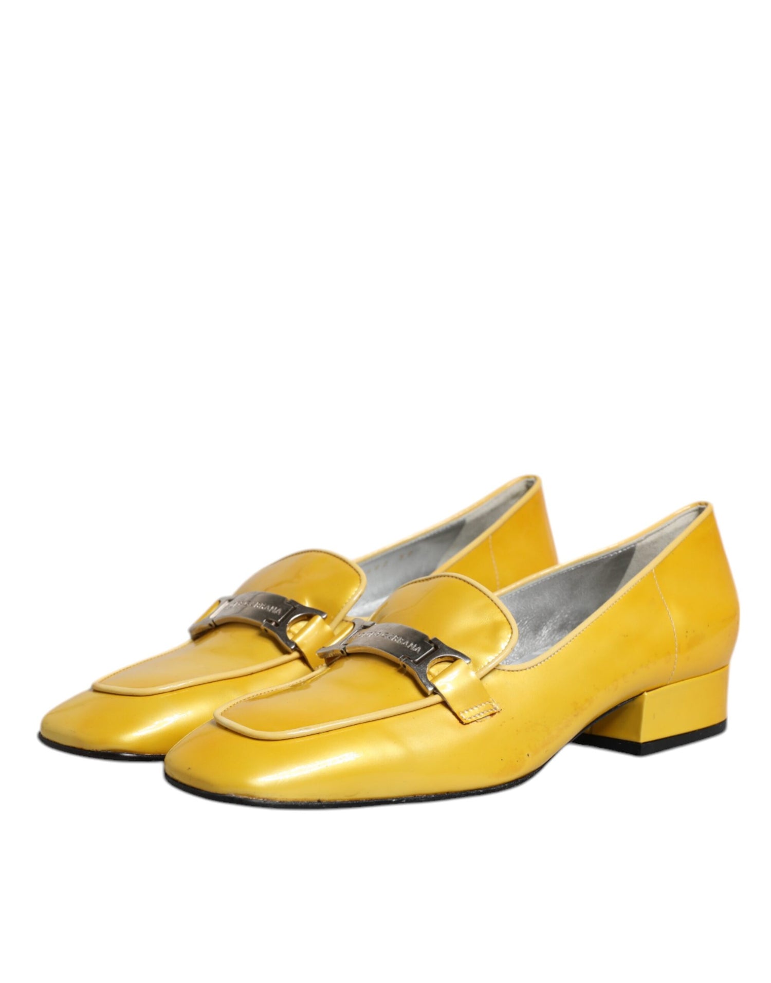 Dolce &amp; Gabbana Dolce &amp; Gabbana Yellow Leather Logo Plaque Slip On Mocassin Shoes/EU39/US9/Yellow