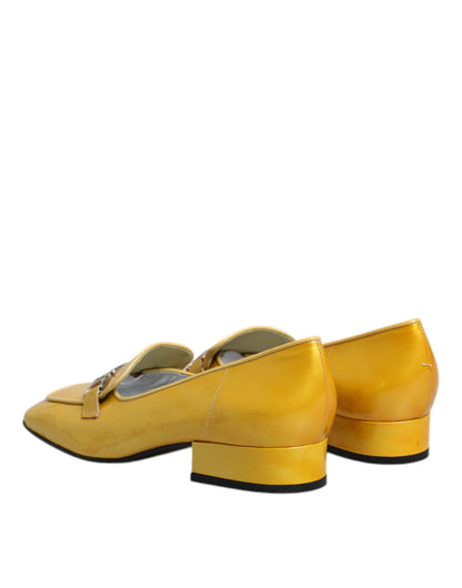 Dolce &amp; Gabbana Dolce &amp; Gabbana Yellow Leather Logo Plaque Slip On Mocassin Shoes/EU39/US9/Yellow