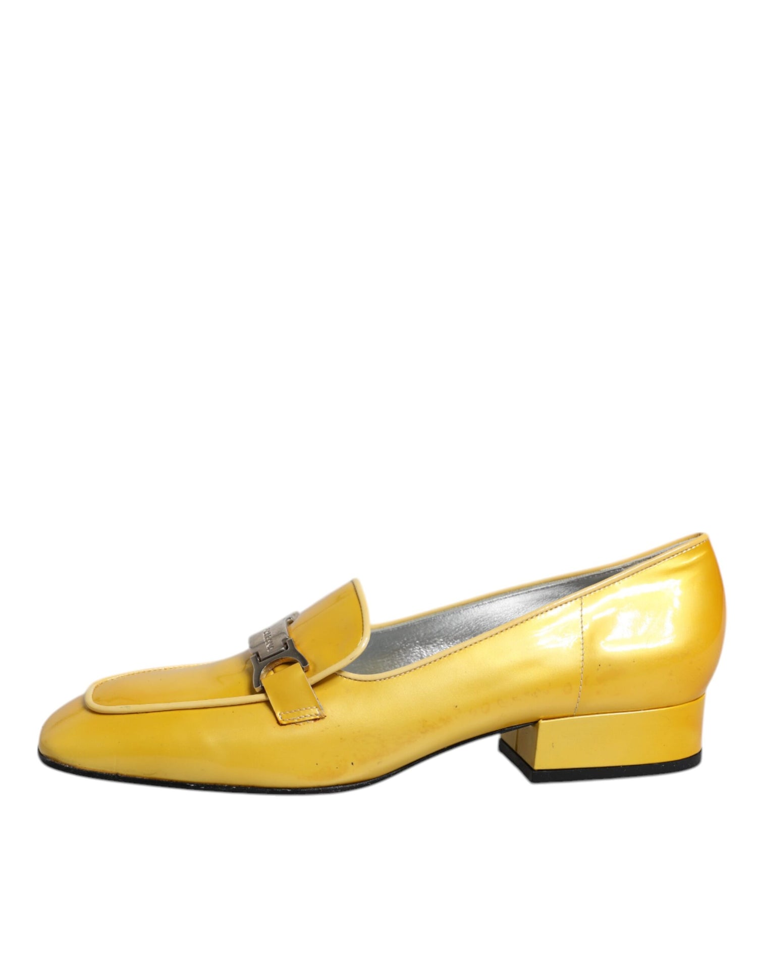 Dolce &amp; Gabbana Dolce &amp; Gabbana Yellow Leather Logo Plaque Slip On Mocassin Shoes/EU39/US9/Yellow