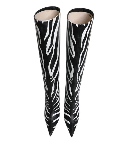 Dolce &amp; Gabbana Dolce &amp; Gabbana Black White Zebra Heels High Boots Shoes/EU38.5/US8.5/Black and White