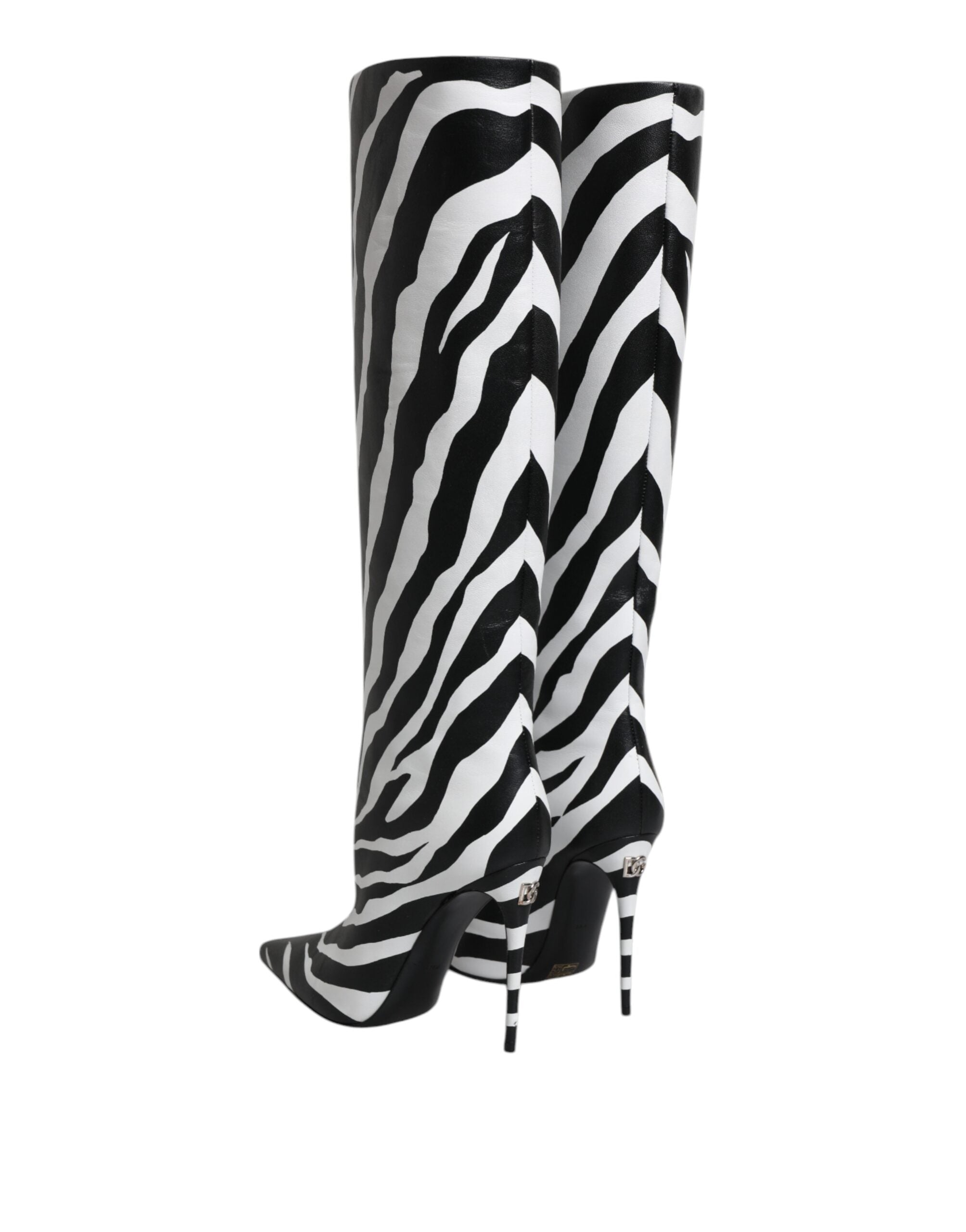 Dolce &amp; Gabbana Dolce &amp; Gabbana Black White Zebra Heels High Boots Shoes/EU38.5/US8.5/Black and White