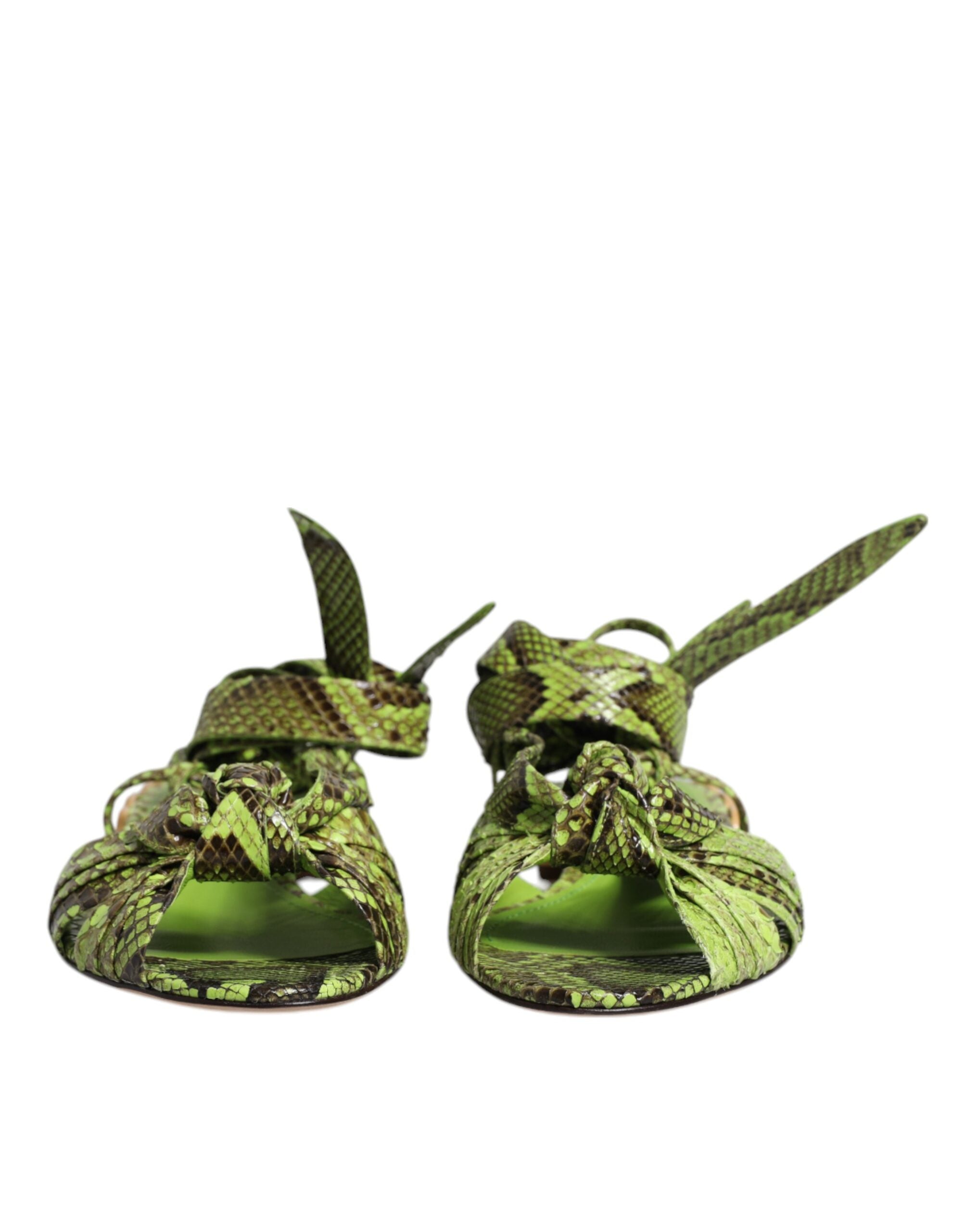 Dolce &amp; Gabbana Dolce &amp; Gabbana Green Animal Print Ankle Wrap Sandals Shoes/EU39.5/US9.5/Green