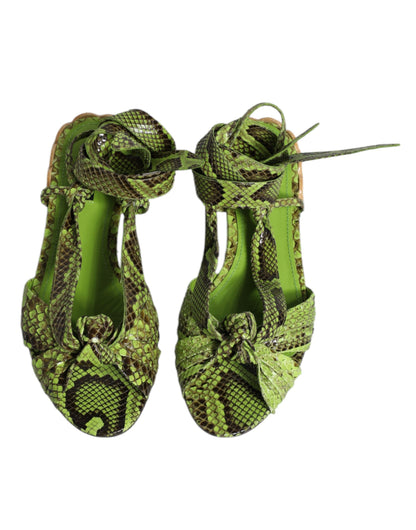 Dolce &amp; Gabbana Dolce &amp; Gabbana Green Animal Print Ankle Wrap Sandals Shoes/EU39.5/US9.5/Green