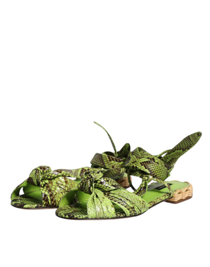 Dolce &amp; Gabbana Dolce &amp; Gabbana Green Animal Print Ankle Wrap Sandals Shoes/EU39.5/US9.5/Green