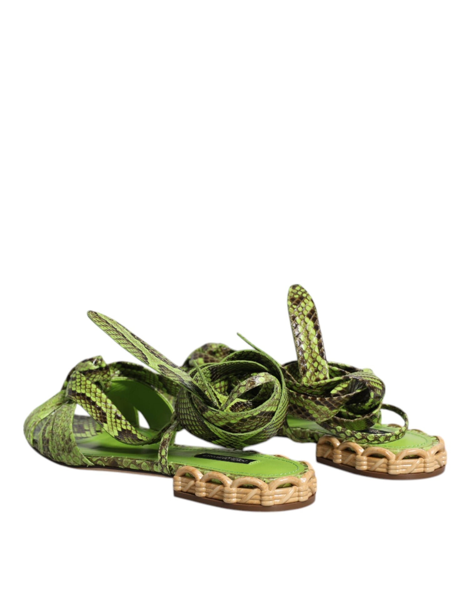 Dolce &amp; Gabbana Dolce &amp; Gabbana Green Animal Print Ankle Wrap Sandals Shoes/EU39.5/US9.5/Green