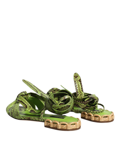 Dolce &amp; Gabbana Dolce &amp; Gabbana Green Animal Print Ankle Wrap Sandals Shoes/EU39.5/US9.5/Green