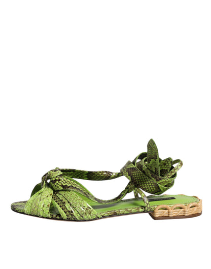 Dolce &amp; Gabbana Dolce &amp; Gabbana Green Animal Print Ankle Wrap Sandals Shoes/EU39.5/US9.5/Green