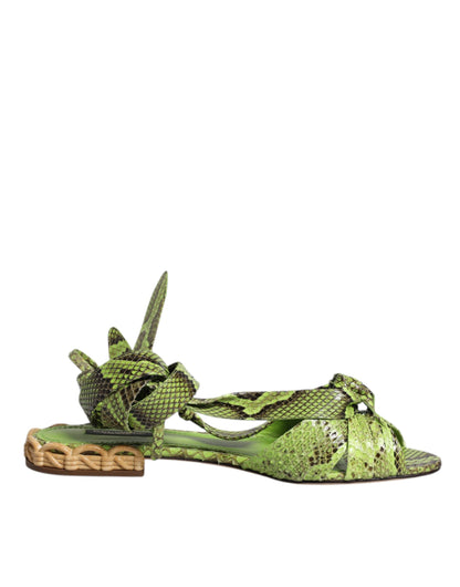 Dolce &amp; Gabbana Dolce &amp; Gabbana Green Animal Print Ankle Wrap Sandals Shoes/EU39.5/US9.5/Green