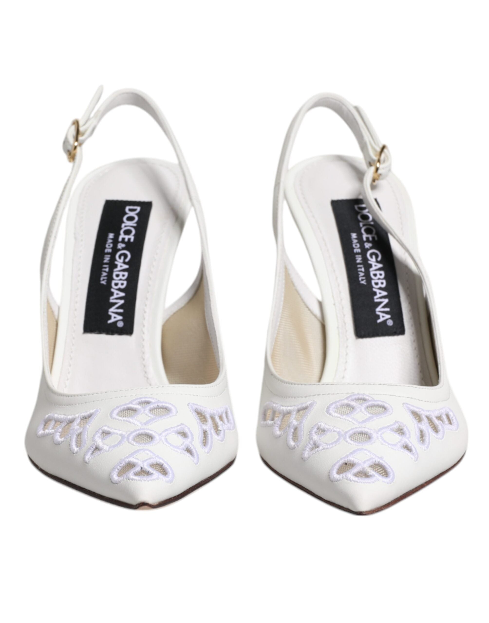 Dolce &amp; Gabbana Dolce &amp; Gabbana White Leather Stiletto Heels Slingback Shoes/EU36/US6/White