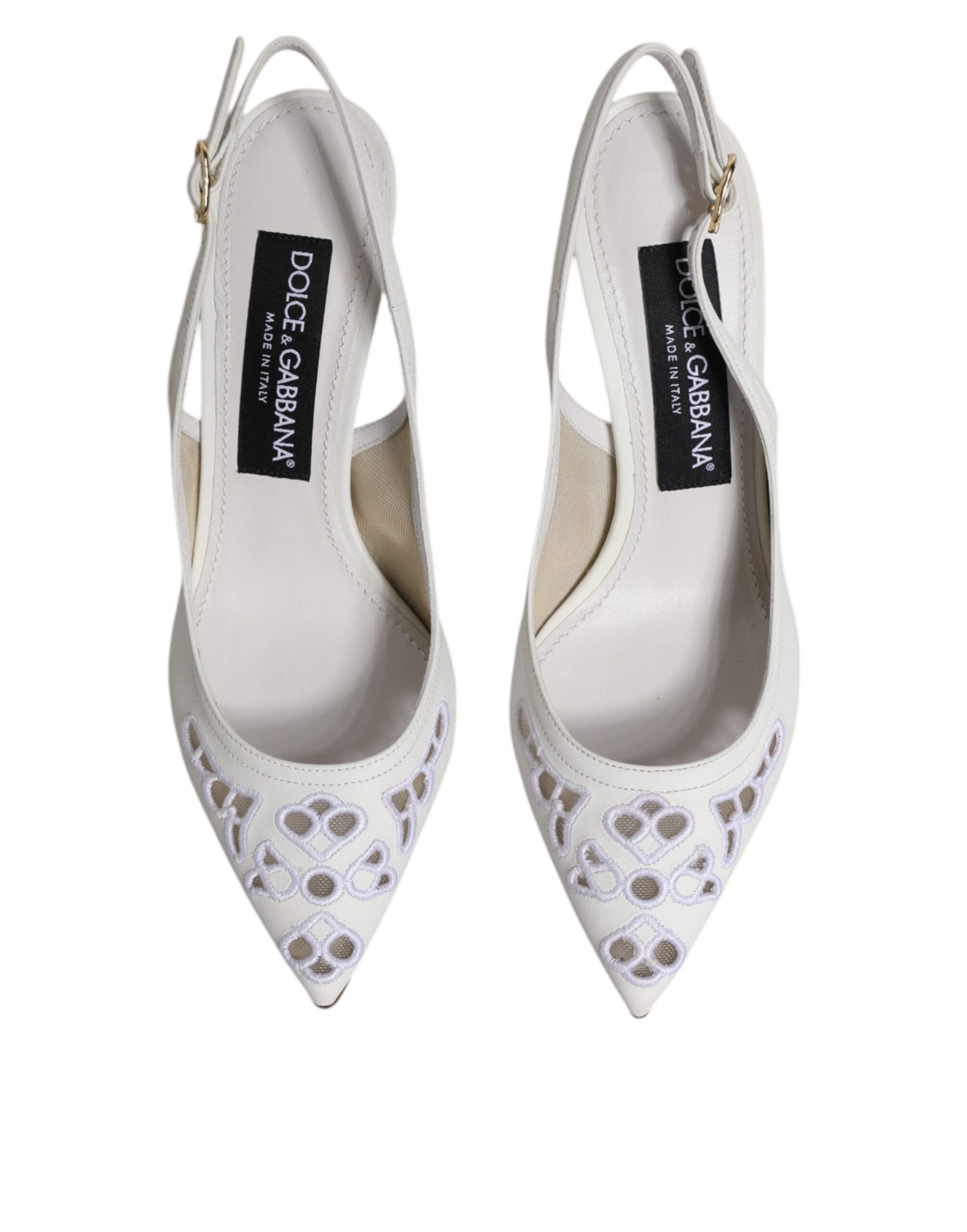 Dolce &amp; Gabbana Dolce &amp; Gabbana White Leather Stiletto Heels Slingback Shoes/EU36/US6/White