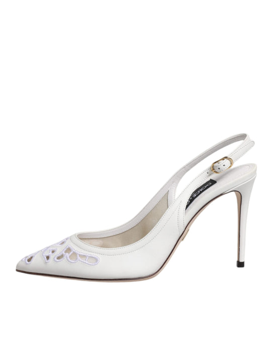 Dolce & Gabbana Dolce & Gabbana White Leather Stiletto Heels Slingback Shoes/EU36/US6/White