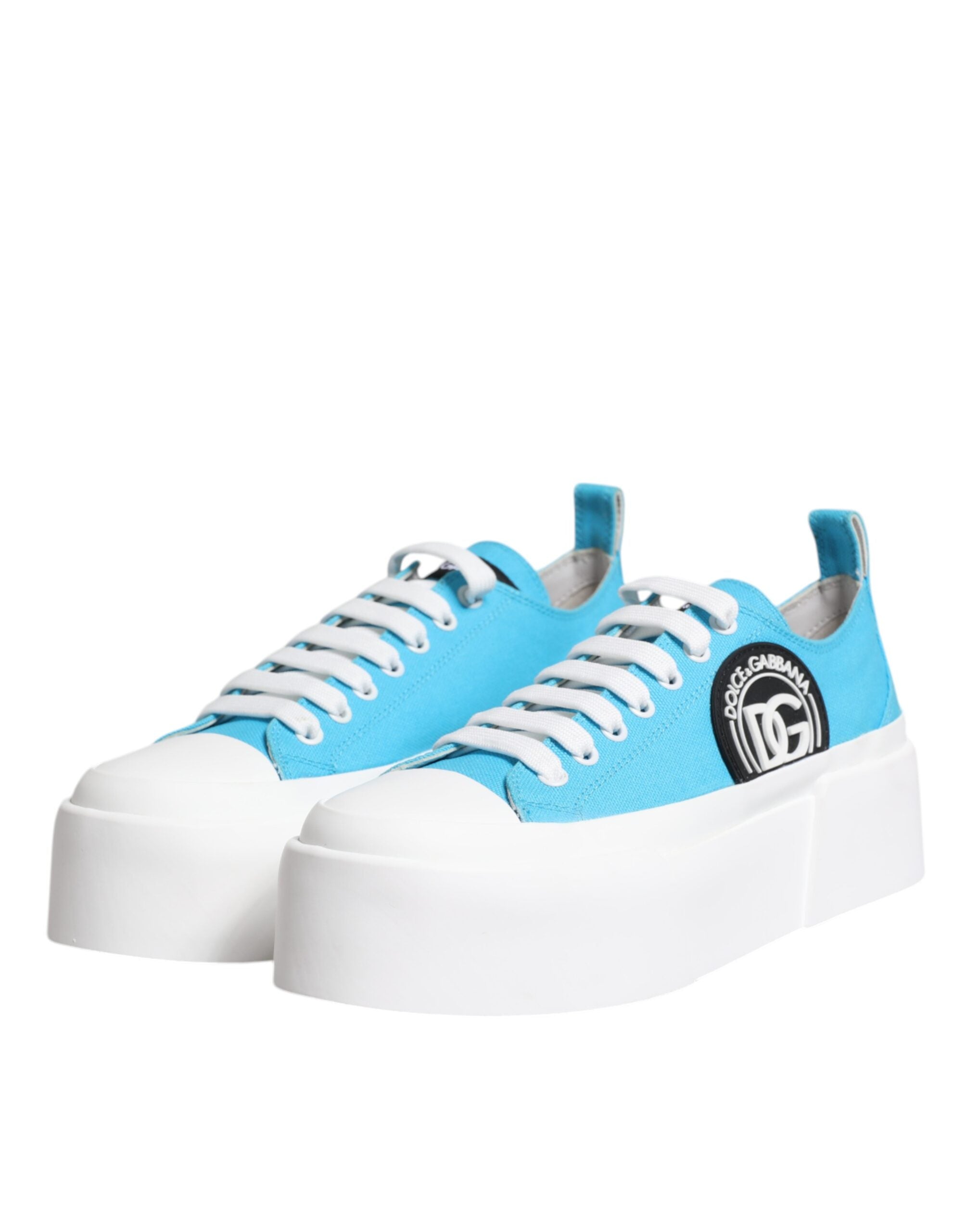 Dolce &amp; Gabbana Dolce &amp; Gabbana Blue White Canvas Logo Low Top Sneakers Shoes/EU39/US9/Blue and White