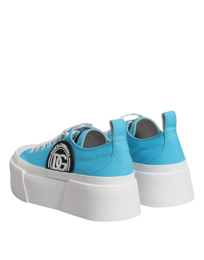 Dolce &amp; Gabbana Dolce &amp; Gabbana Blue White Canvas Logo Low Top Sneakers Shoes/EU39/US9/Blue and White