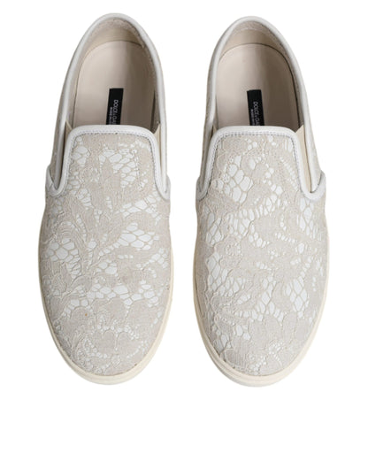 Dolce &amp; Gabbana Dolce &amp; Gabbana White Floral Lace Slip On Loafers Shoes/EU38.5/US8.5/White