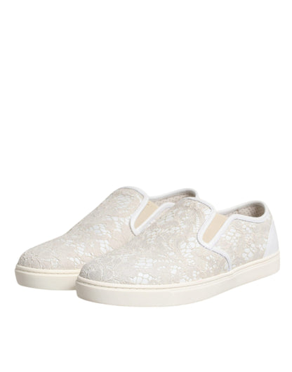 Dolce &amp; Gabbana Dolce &amp; Gabbana White Floral Lace Slip On Loafers Shoes/EU38.5/US8.5/White