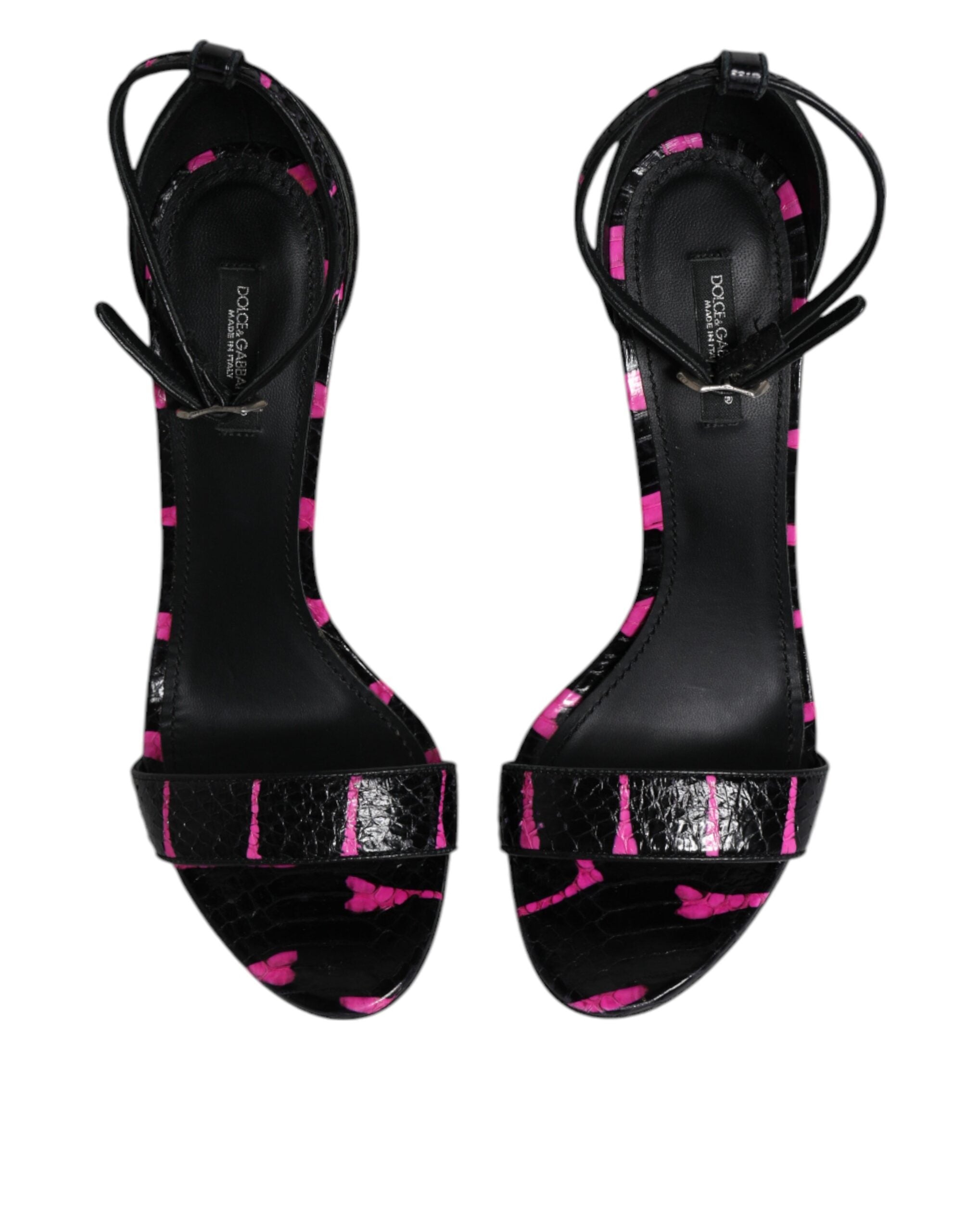 Dolce &amp; Gabbana Dolce &amp; Gabbana Black Fuchsia Leather DG Heels Sandals Shoes/EU39/US9/Black