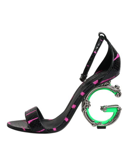 Dolce &amp; Gabbana Dolce &amp; Gabbana Black Fuchsia Leather DG Heels Sandals Shoes/EU39/US9/Black