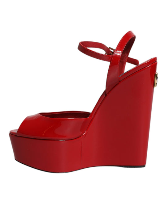 Dolce & Gabbana Dolce & Gabbana Red Patent Leather Wedges Heels Sandals Shoes/EU40/US10/Red