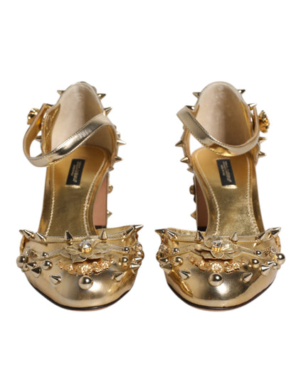 Dolce &amp; Gabbana Dolce &amp; Gabbana Gold Studs Vally Slingback Sandals Shoes/EU38/US8/Gold