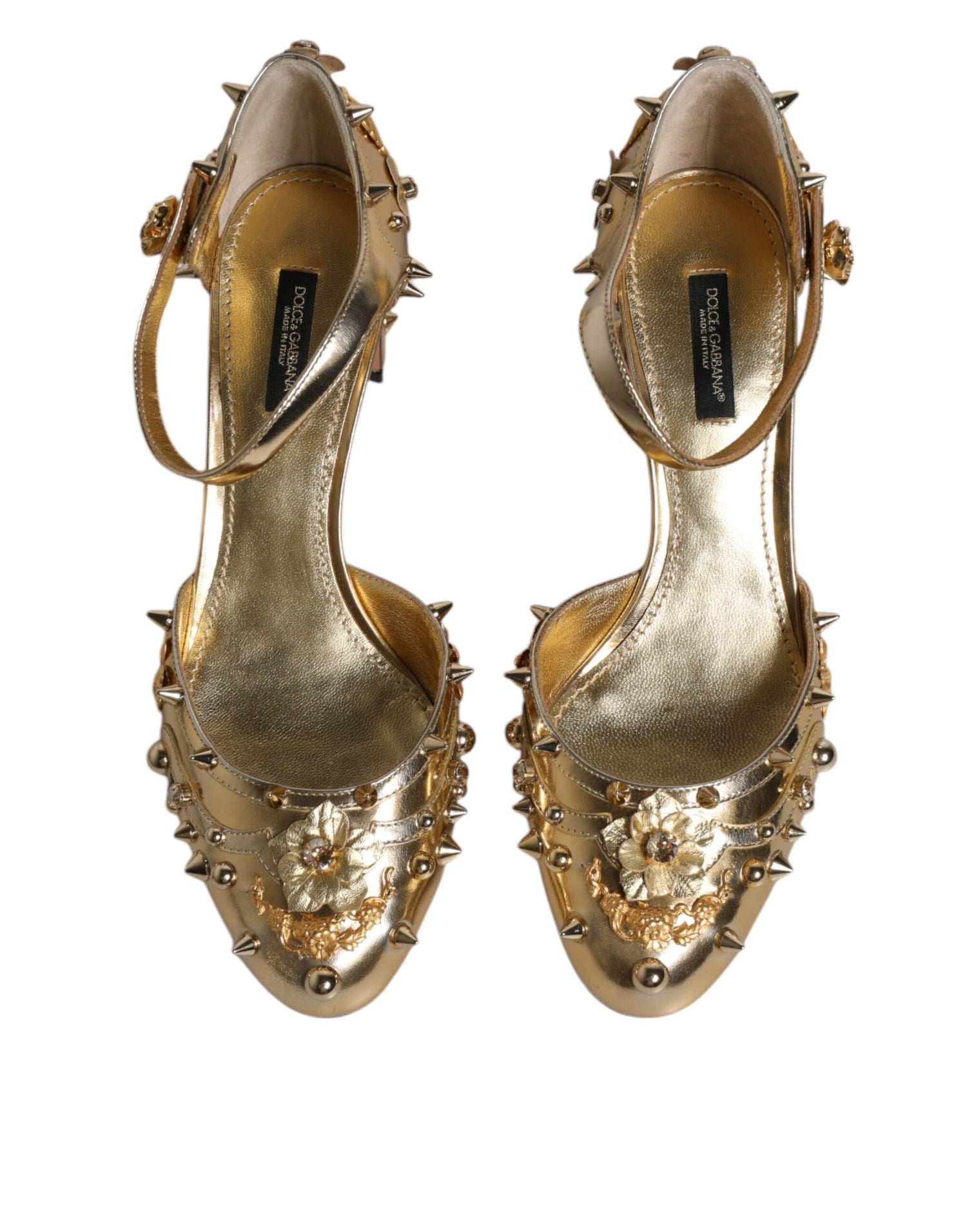 Dolce &amp; Gabbana Dolce &amp; Gabbana Gold Studs Vally Slingback Sandals Shoes/EU38/US8/Gold