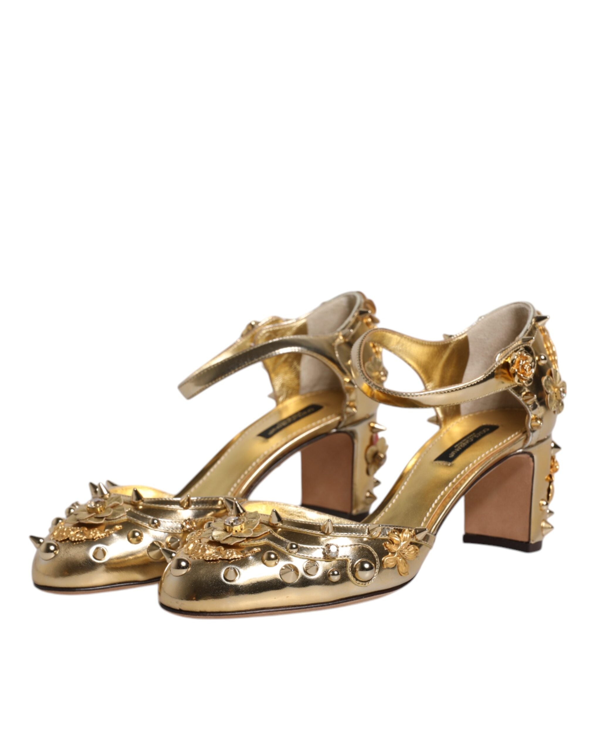 Dolce &amp; Gabbana Dolce &amp; Gabbana Gold Studs Vally Slingback Sandals Shoes/EU38/US8/Gold