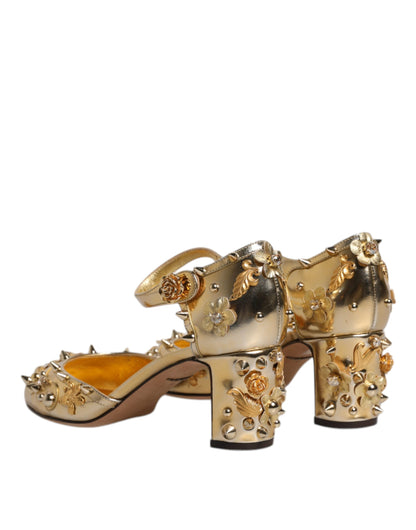 Dolce &amp; Gabbana Dolce &amp; Gabbana Gold Studs Vally Slingback Sandals Shoes/EU38/US8/Gold