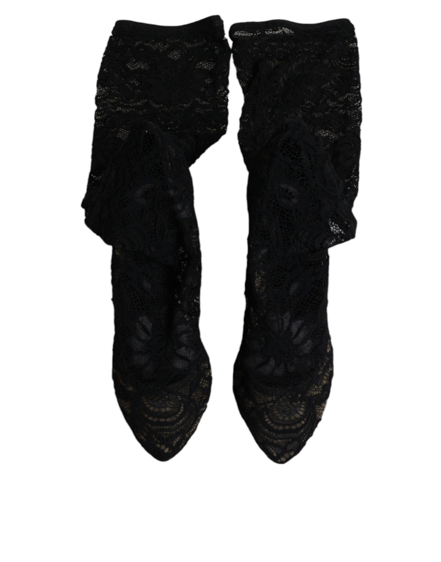 Dolce & Gabbana Dolce & Gabbana Black Stretch Socks Taormina Lace Boots Shoes/EU39/US9/Black