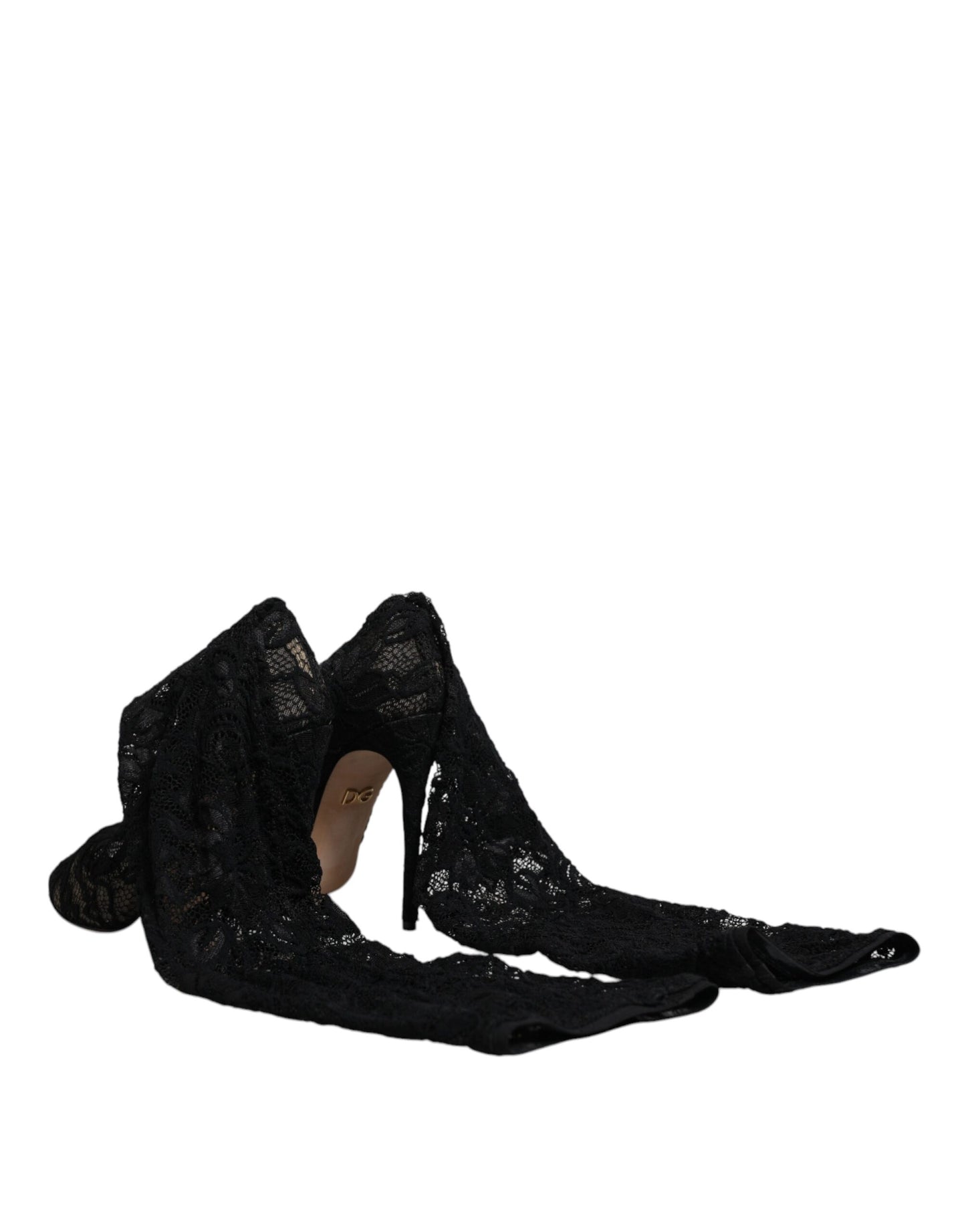 Dolce & Gabbana Dolce & Gabbana Black Stretch Socks Taormina Lace Boots Shoes/EU39/US9/Black