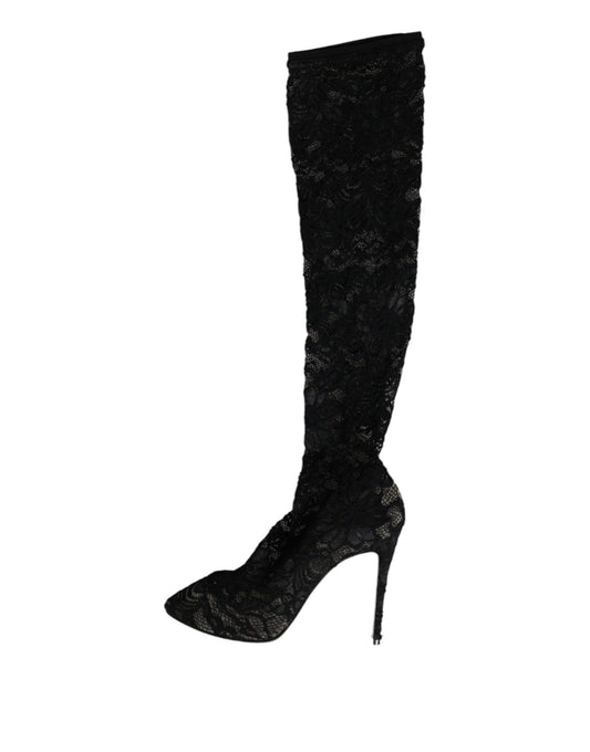 Dolce & Gabbana Dolce & Gabbana Black Stretch Socks Taormina Lace Boots Shoes/EU39/US9/Black