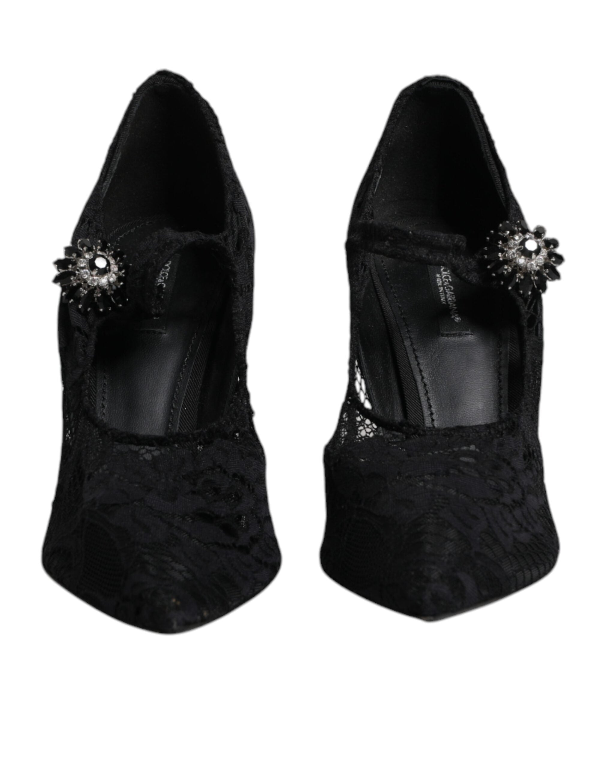 Dolce &amp; Gabbana Dolce &amp; Gabbana Black Lace Crystals Mary Jane Pumps Shoes/EU41/US11/Black