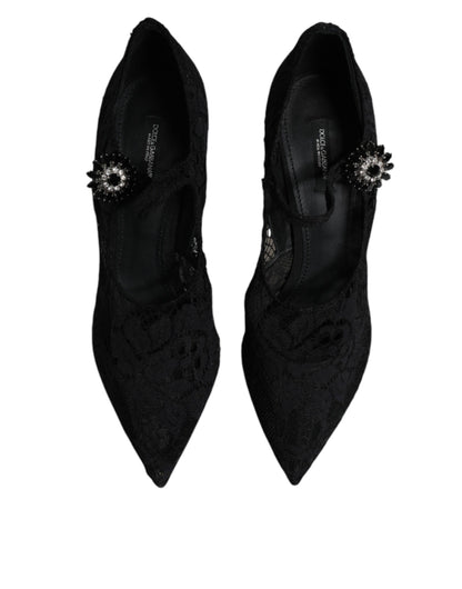 Dolce &amp; Gabbana Dolce &amp; Gabbana Black Lace Crystals Mary Jane Pumps Shoes/EU41/US11/Black