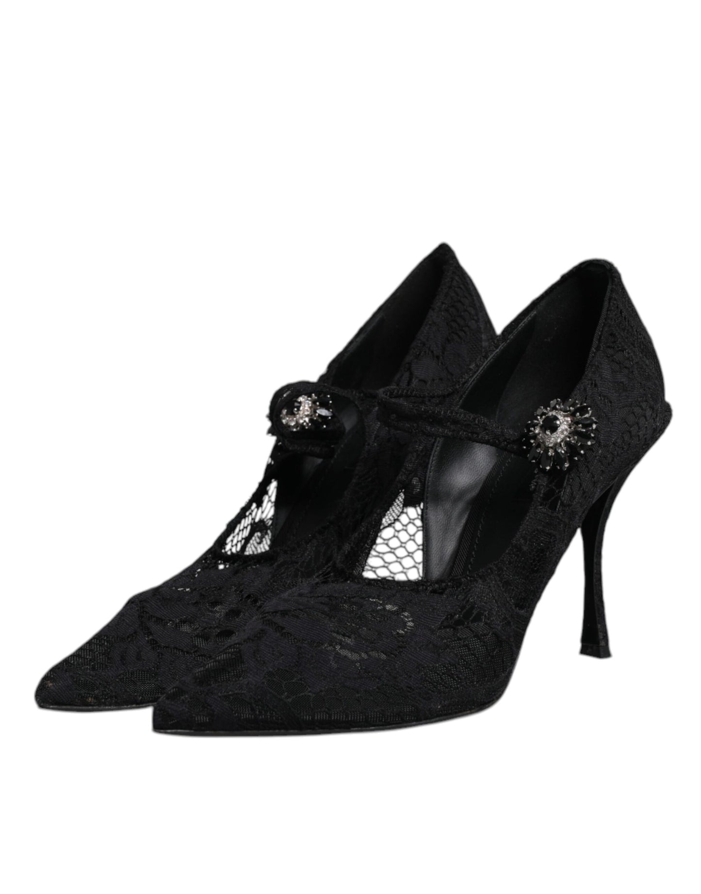 Dolce & Gabbana Dolce & Gabbana Black Lace Crystals Mary Jane Pumps Shoes/EU41/US11/Black