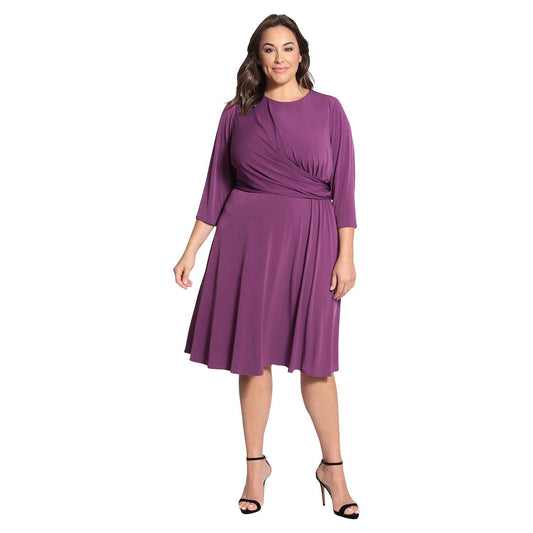 London Times Side Ruched Midi Dress - /Purple