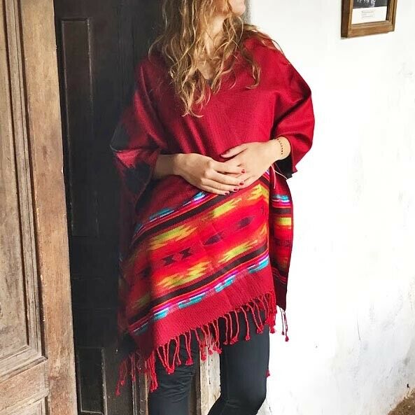 Lightweight thin alpaca wool unisex ruana cape poncho/shawl - authentic pattern