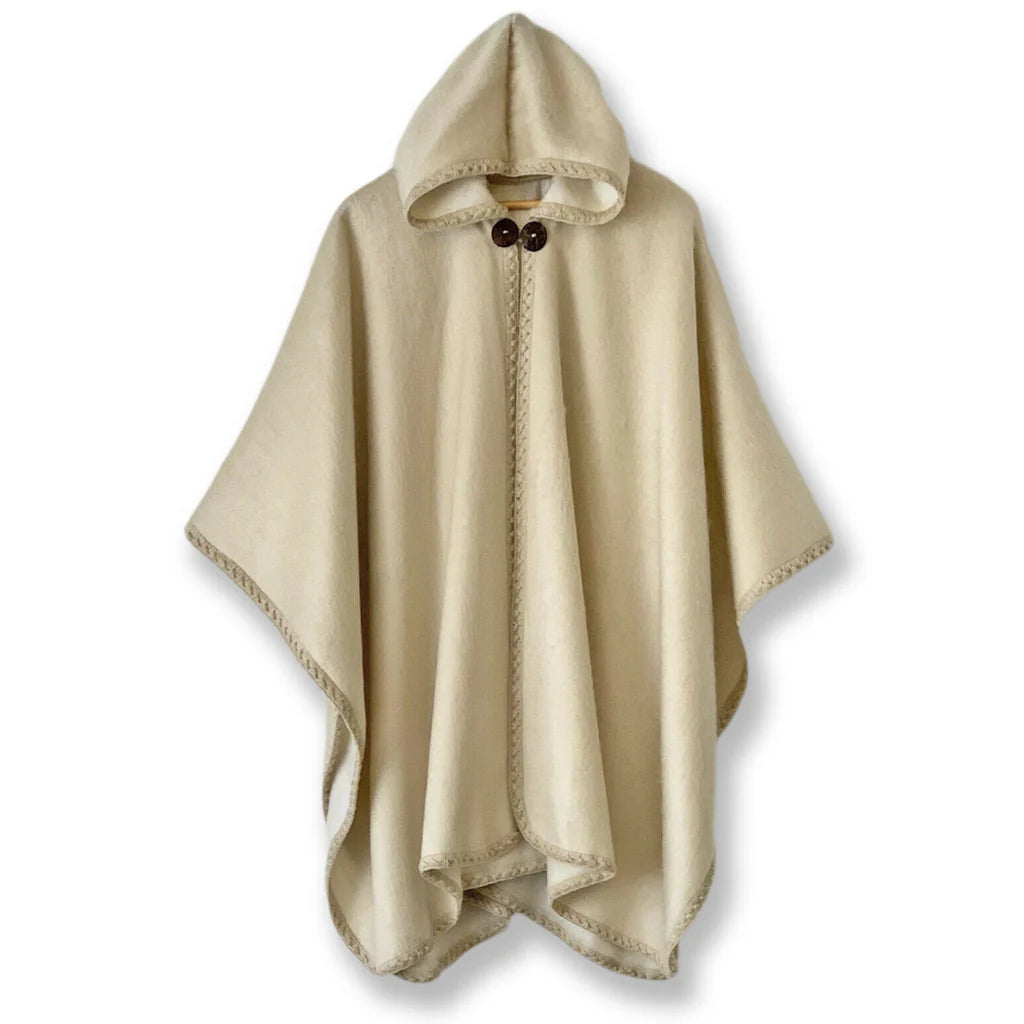 Ecualama patim lightweight baby alpaca hooded cape poncho solid ecru cream