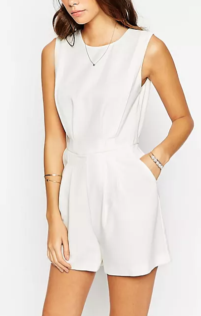 Asos White Pleated Open Back Romper / S NWOT