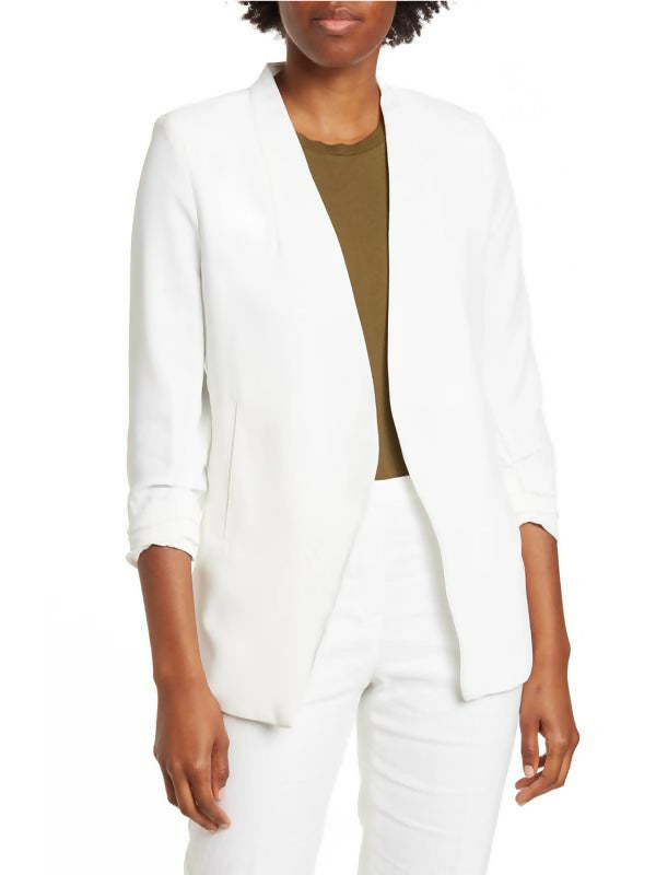 T Tahari Ruched Sleeve Blazer - White - XL