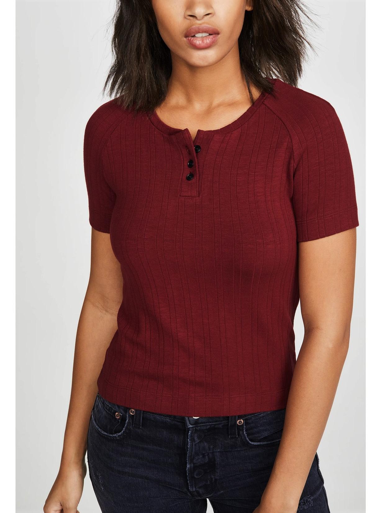 3x1 Slim Knit Henley - /Red