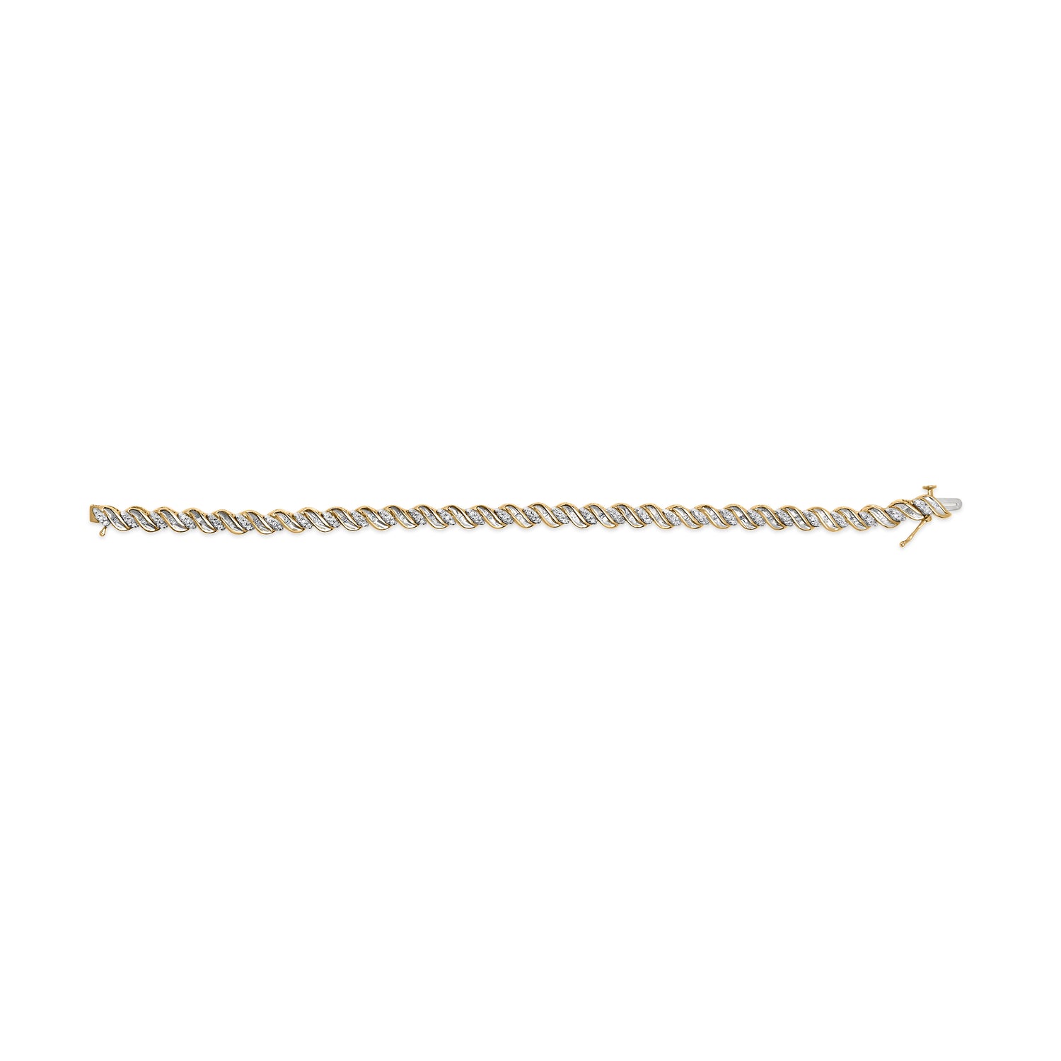 Haus of Brilliance 10k Yellow Gold 1.00 Cttw Round-Cut and Baguette-Cut S-Link 7.25&quot; Bracelet (I-J Color, I2-I3 Clarity)