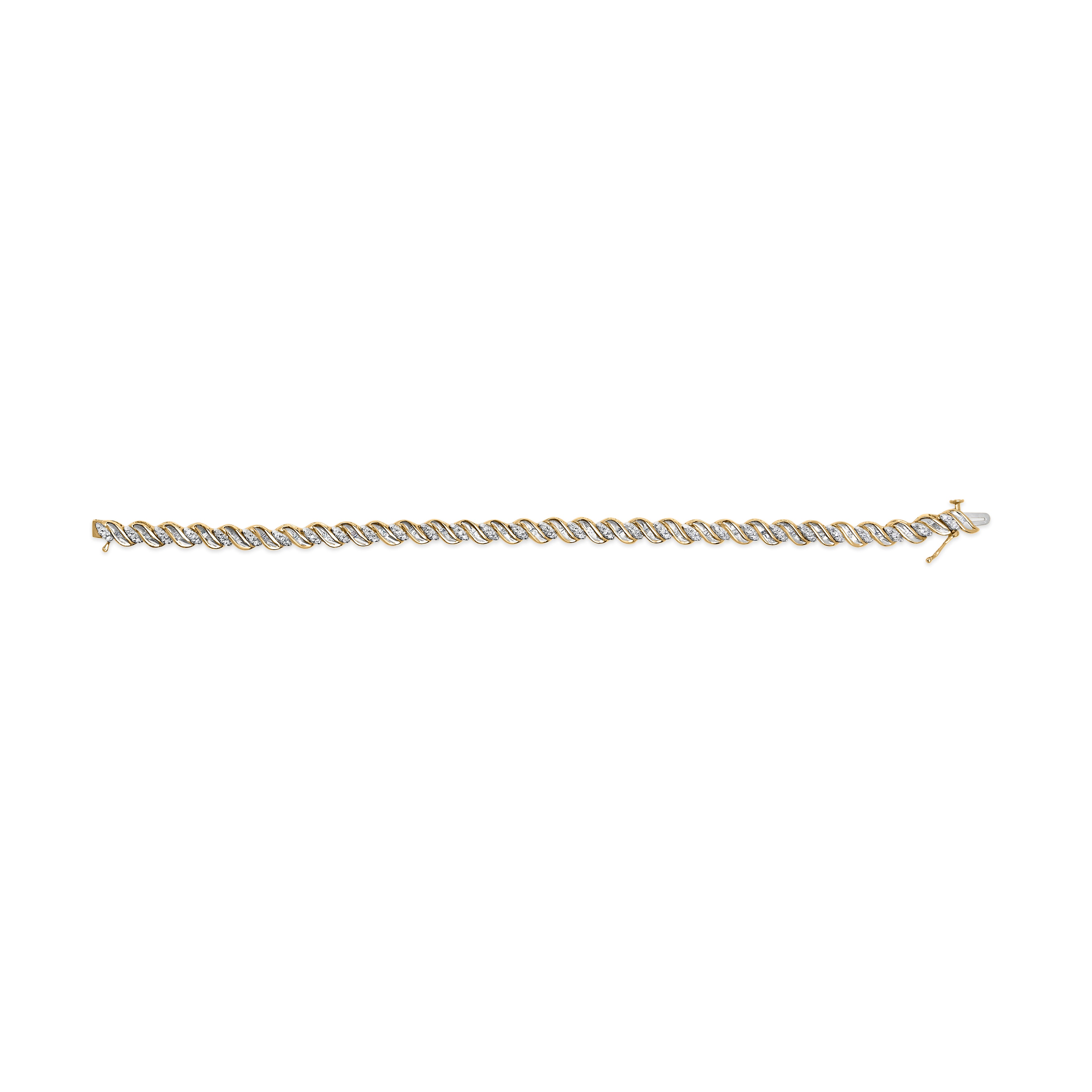 Haus of Brilliance 10k Yellow Gold 1.00 Cttw Round-Cut and Baguette-Cut S-Link 7.25&quot; Bracelet (I-J Color, I2-I3 Clarity)
