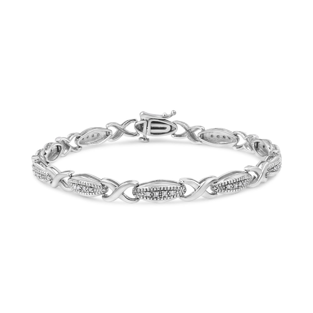 Haus of Brilliance .925 Sterling Silver 1/5 Cttw Round-Cut Diamond &quot;X&quot; Link Bracelet - Size 7.50&quot; (I-J Color, I2-I3 Clarity)