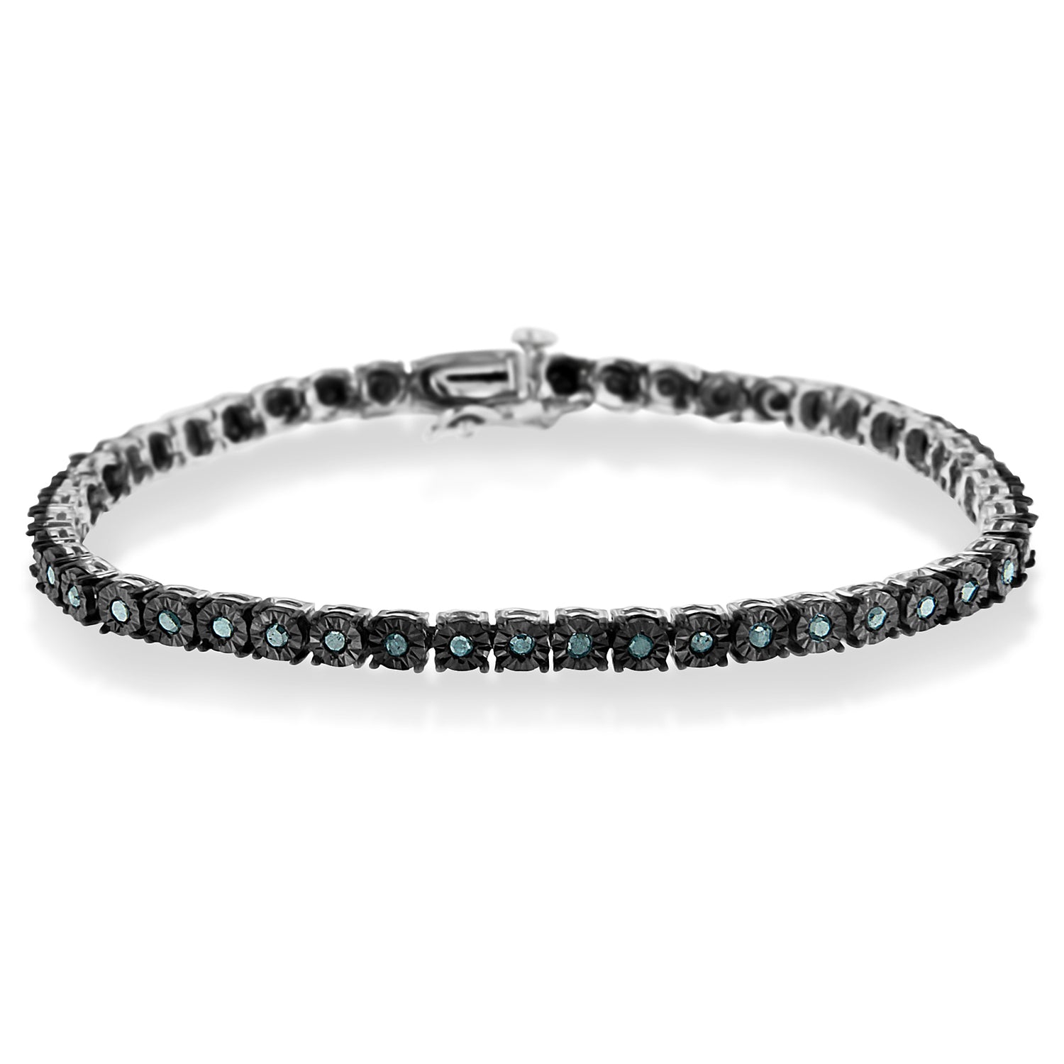 Haus of Brilliance Black Rhodium Plated .925 Sterling Silver 1.0 Cttw Diamond Miracle Tennis Bracelet (Enhanced Blue Color, I3 Clarity) - 7&quot;