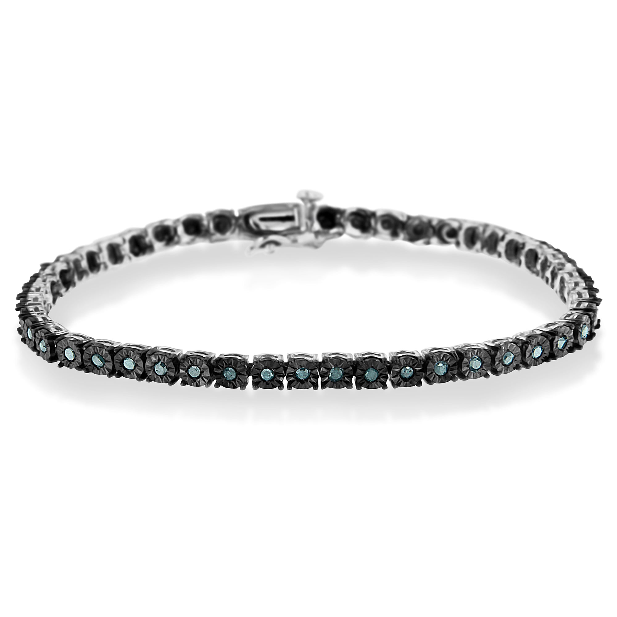 Haus of Brilliance Black Rhodium Plated .925 Sterling Silver 1.0 Cttw Diamond Miracle Tennis Bracelet (Enhanced Blue Color, I3 Clarity) - 7&quot;