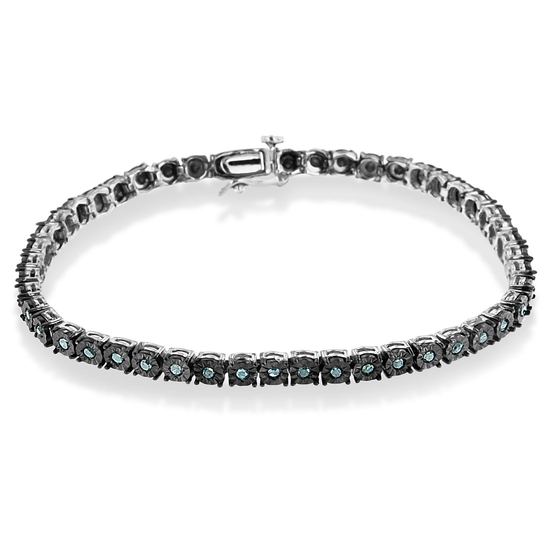 Haus of Brilliance Black Rhodium Plated .925 Sterling Silver 1.0 Cttw Diamond Miracle Tennis Bracelet (Enhanced Blue Color, I3 Clarity) - 7&quot;