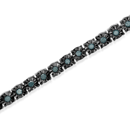 Haus of Brilliance Black Rhodium Plated .925 Sterling Silver 1.0 Cttw Diamond Miracle Tennis Bracelet (Enhanced Blue Color, I3 Clarity) - 7&quot;