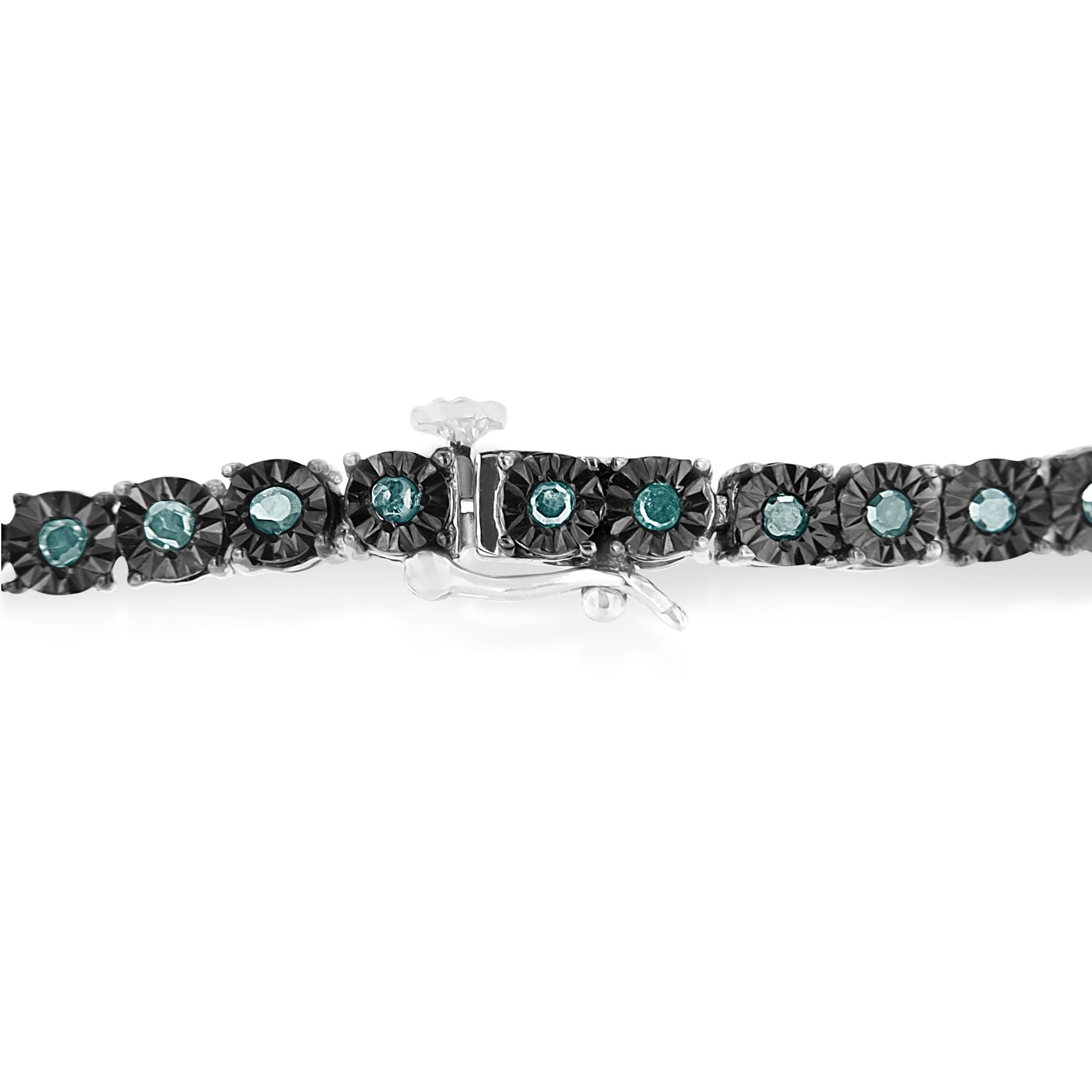 Haus of Brilliance Black Rhodium Plated .925 Sterling Silver 1.0 Cttw Diamond Miracle Tennis Bracelet (Enhanced Blue Color, I3 Clarity) - 7&quot;