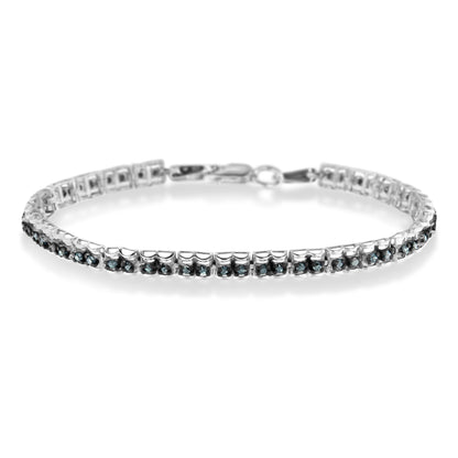 Haus of Brilliance Black Rhodium over .925 Sterling Silver 1.0 Cttw Rose Cut Diamond Double-Link 7&quot; Tennis Bracelet (Blue Color, I1-I2 Clarity)